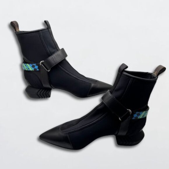 Louis Vuitton Neoprene Deep Sea Strap Ankle Boot Leather Pointed Toe Black EU 38 - Picture 3 of 11
